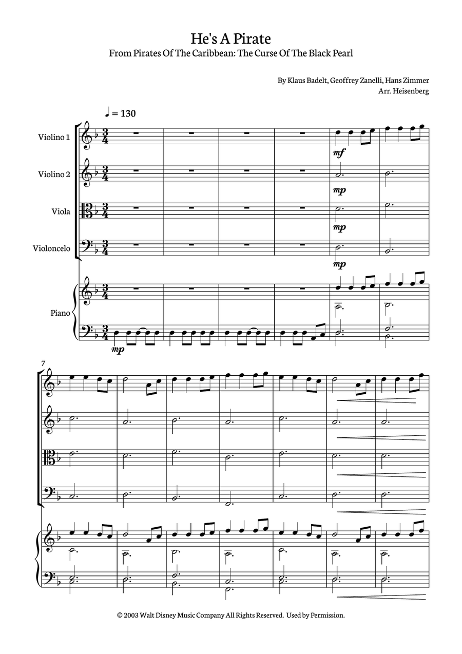He's A Pirate String Quartet scores gallery preview page 1