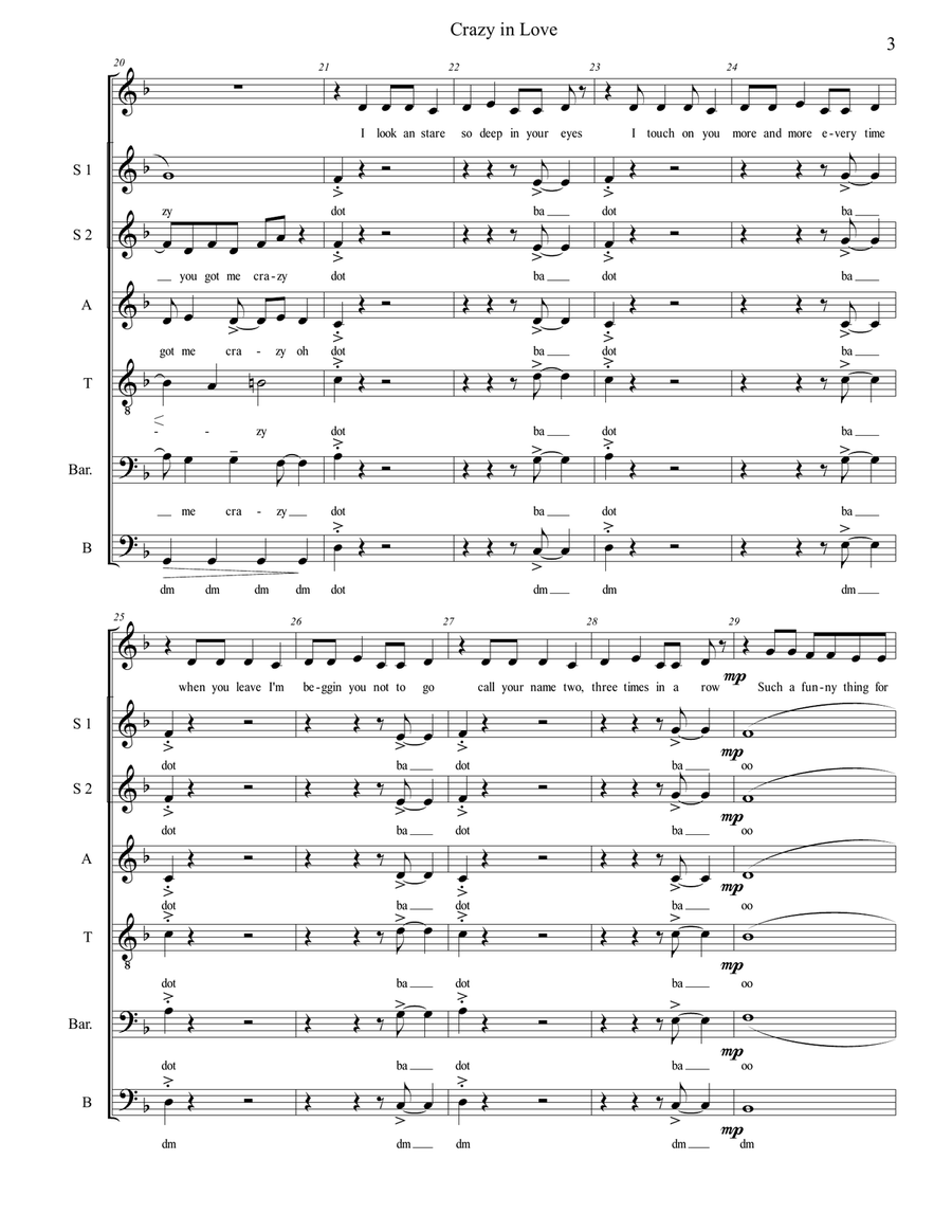 Crazy In Love Divisi scores gallery preview page 3