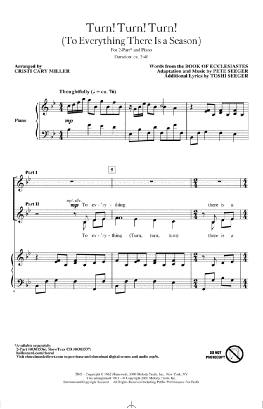 Turn! Turn! Turn! (To Everything There Is A Season) (arr. Cristi Cary Miller) 2-Part scores gallery preview page 1