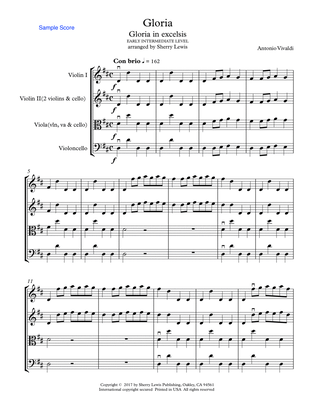 GLORIA IN EXCELSIS, Vivaldi, String Trio, Early Intermediate Level , early intermediate level for 2