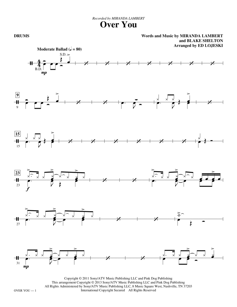 Over You - Drums Choir scores gallery preview page 1