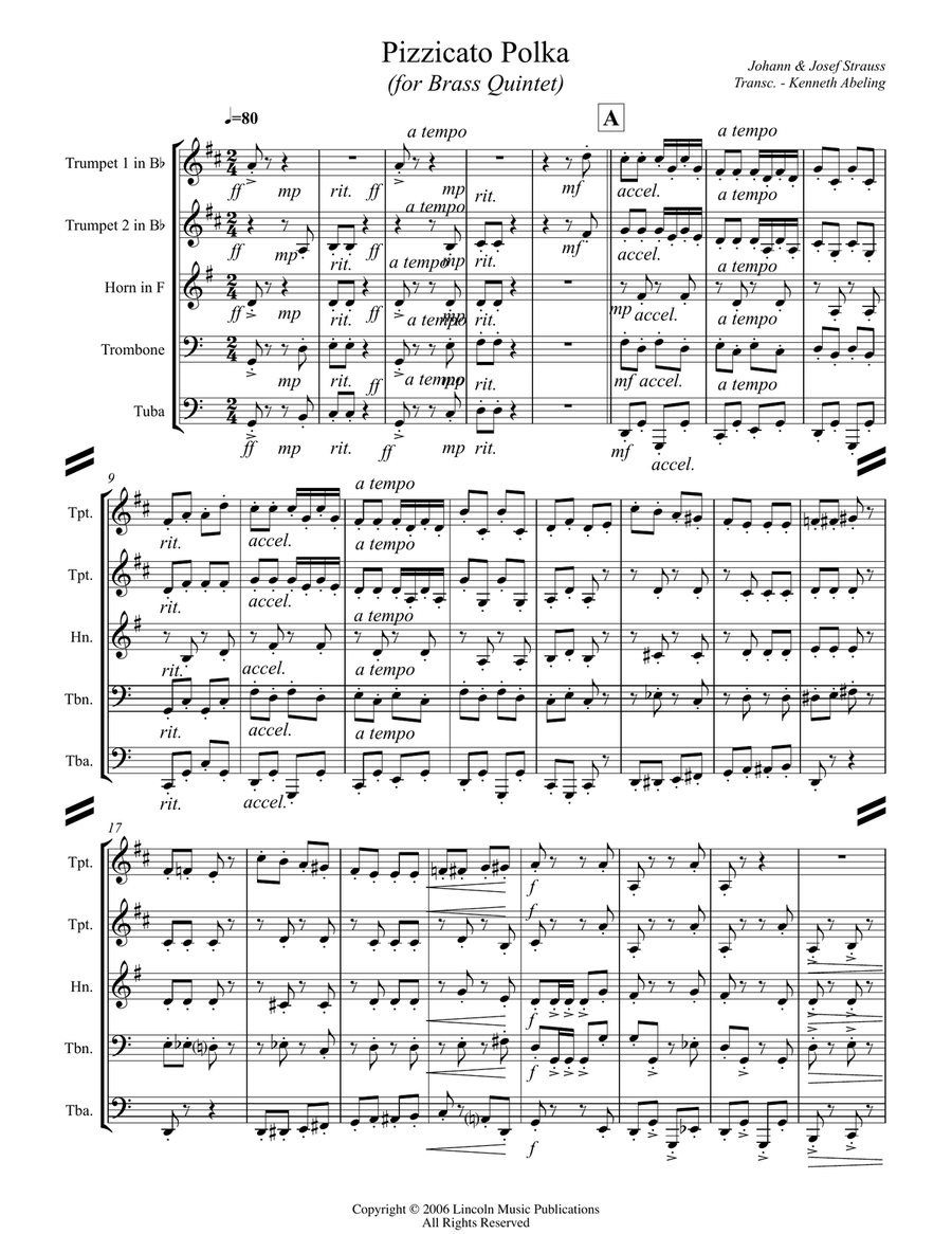 Strauss II – Pizzicato Polka (for Brass Quintet) Brass Quintet scores gallery preview page 2
