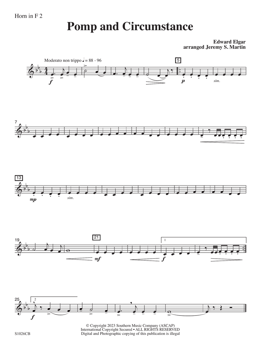 Pomp and Circumstance (Easy) (arr. Jeremy Martin) - Horn 2 Concert Band scores gallery preview page 1