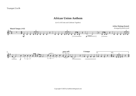 African Union Anthem (Let us All Celebrate & Unite) for Brass Quintet & Snare Drum image number null
