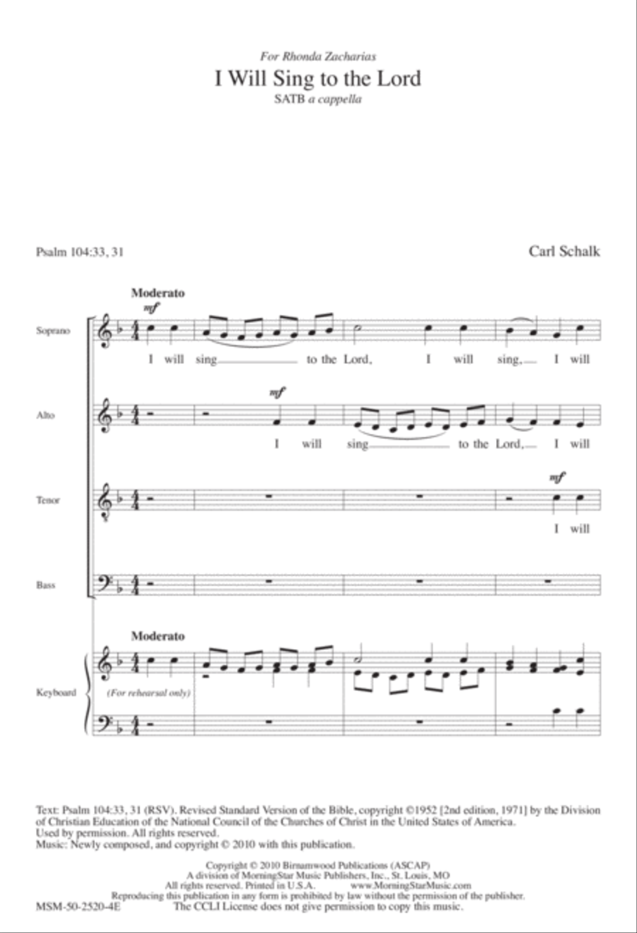 I Will Sing to the Lord 4-Part scores gallery preview page 2