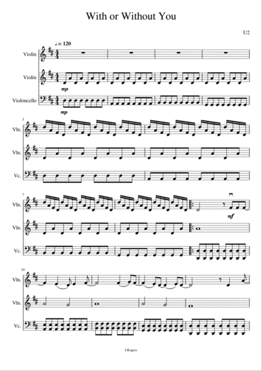 With Or Without You String Trio scores gallery preview page 1