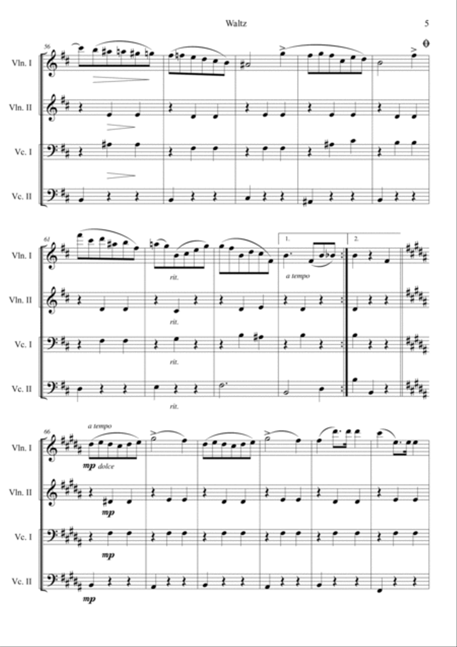 Waltz No.10 in B Minor Op.69, No.2 String Quartet scores gallery preview page 5