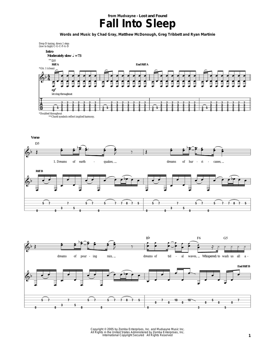 Fall Into Sleep Electric Guitar scores gallery preview page 1
