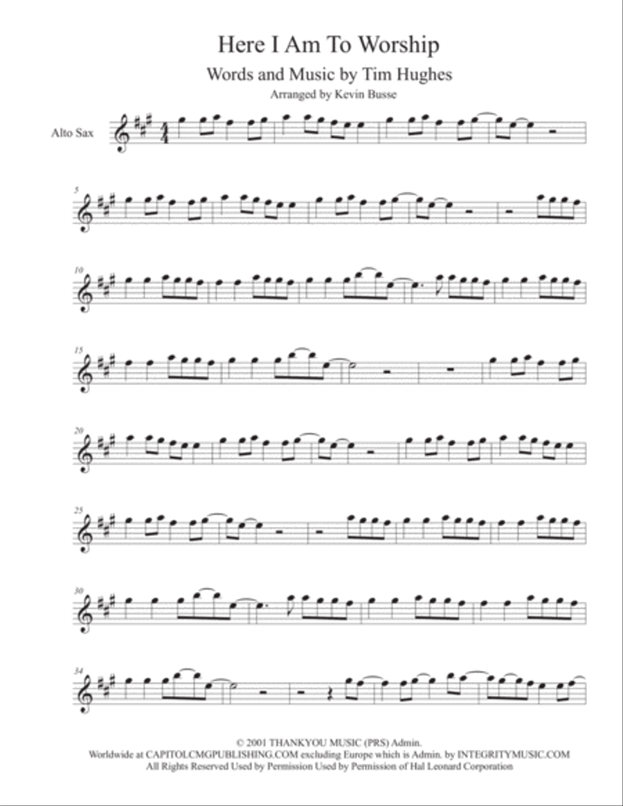 Here I Am To Worship Alto Saxophone scores gallery preview page 1