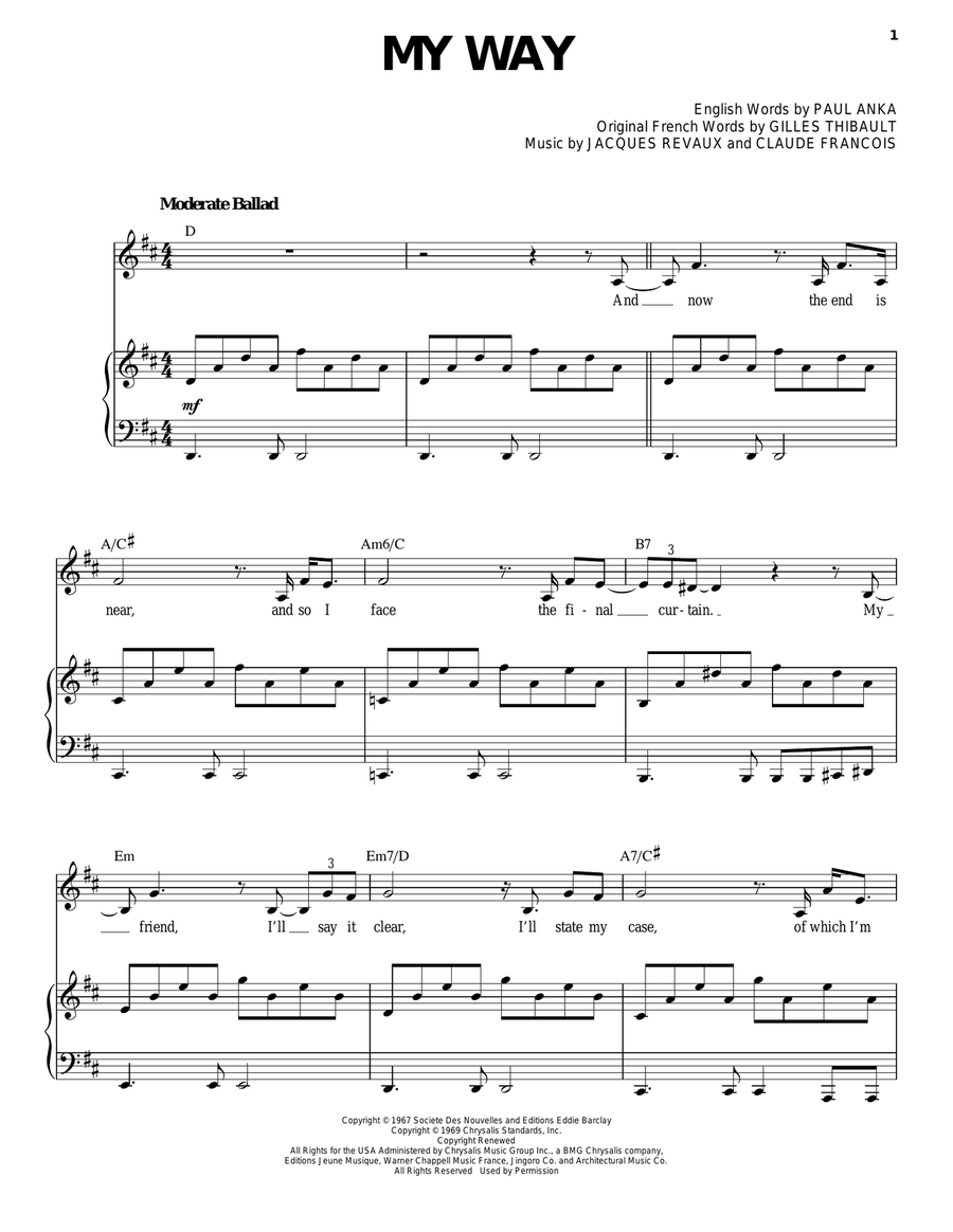 My Way Piano, Vocal scores gallery preview page 1