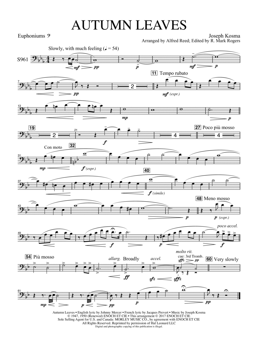 Autumn Leaves (Les feuilles mortes) - Euphonium BC Concert Band scores gallery preview page 1