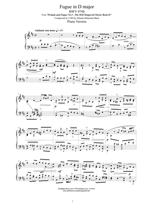 Bach - Fugue in D major BWV 874b - Piano version