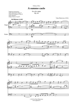A summo caelo, Op. 66 (2018) for solo organ by Vidas Pinkevicius