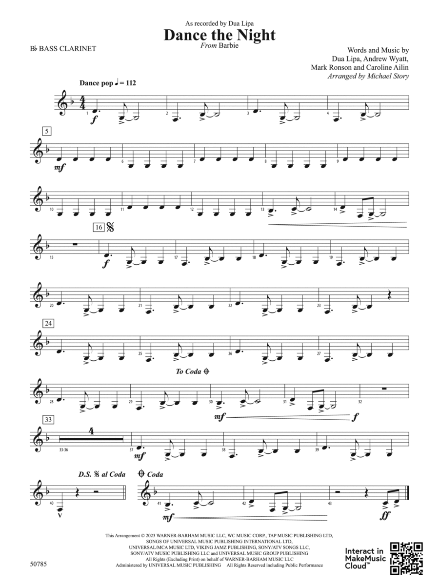 Dance the Night: B-flat Bass Clarinet Concert Band scores gallery preview page 1