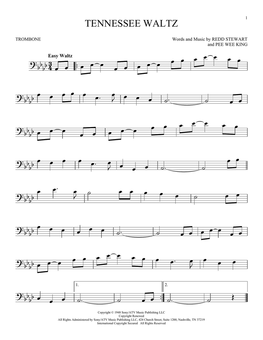 Tennessee Waltz Trombone Solo scores gallery preview page 1