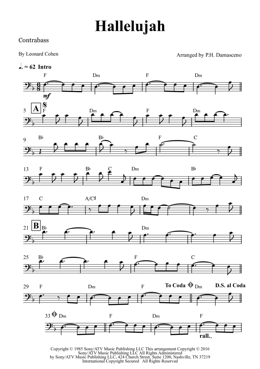 Hallelujah Hallelujah Double Bass scores gallery preview page 1