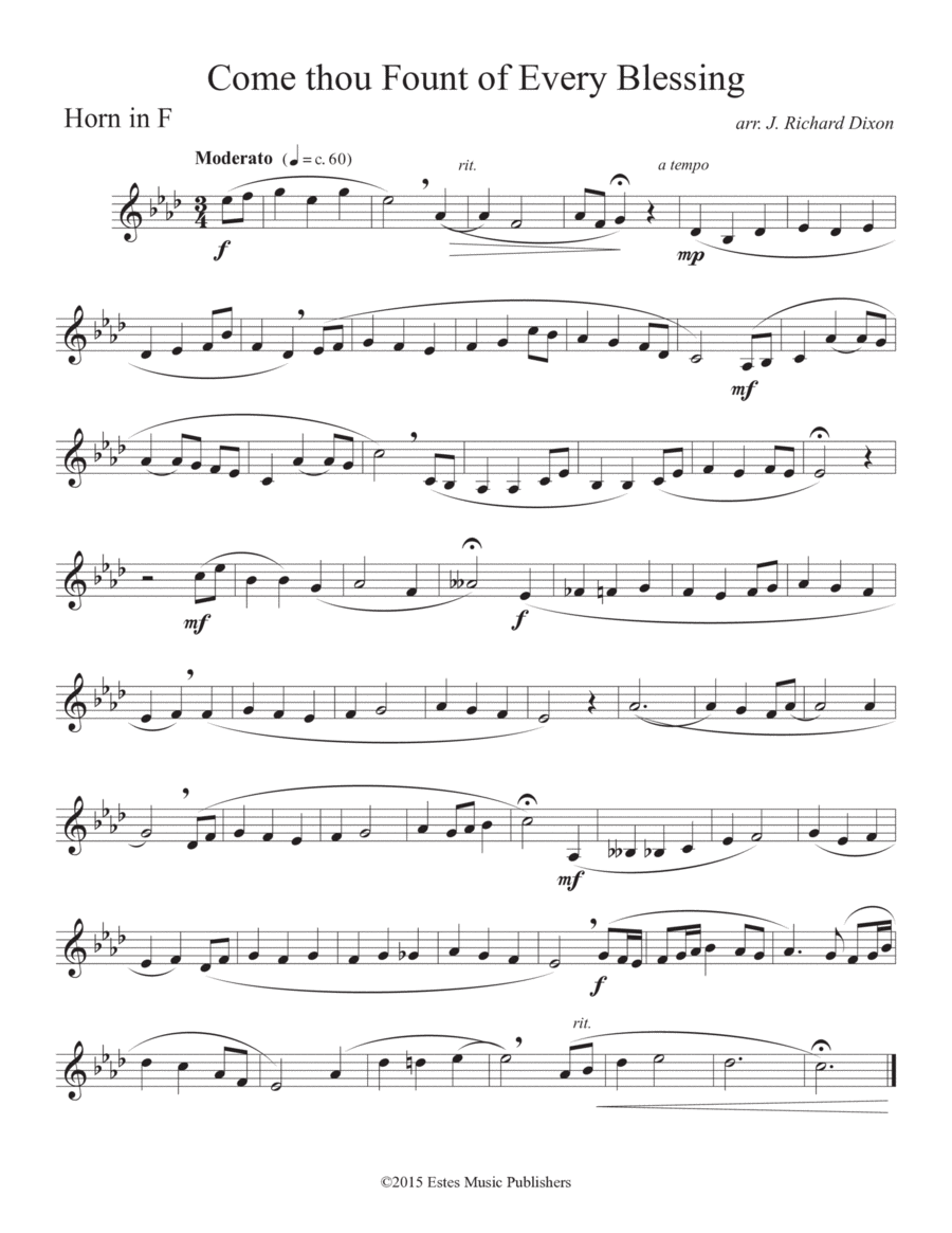"Come Thou Fount" for brass quintet French Horn