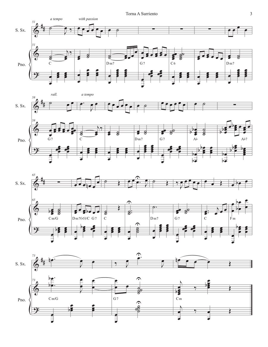 Torna A Surriento (Come Back to Sorrento) (Soprano Saxophone and Piano) Soprano Saxophone scores gallery preview page 4