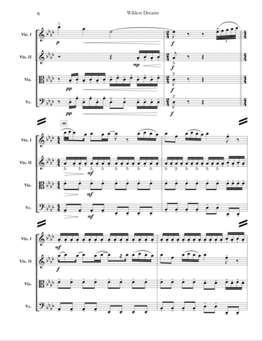 Wildest Dreams String Quartet scores gallery preview page 6