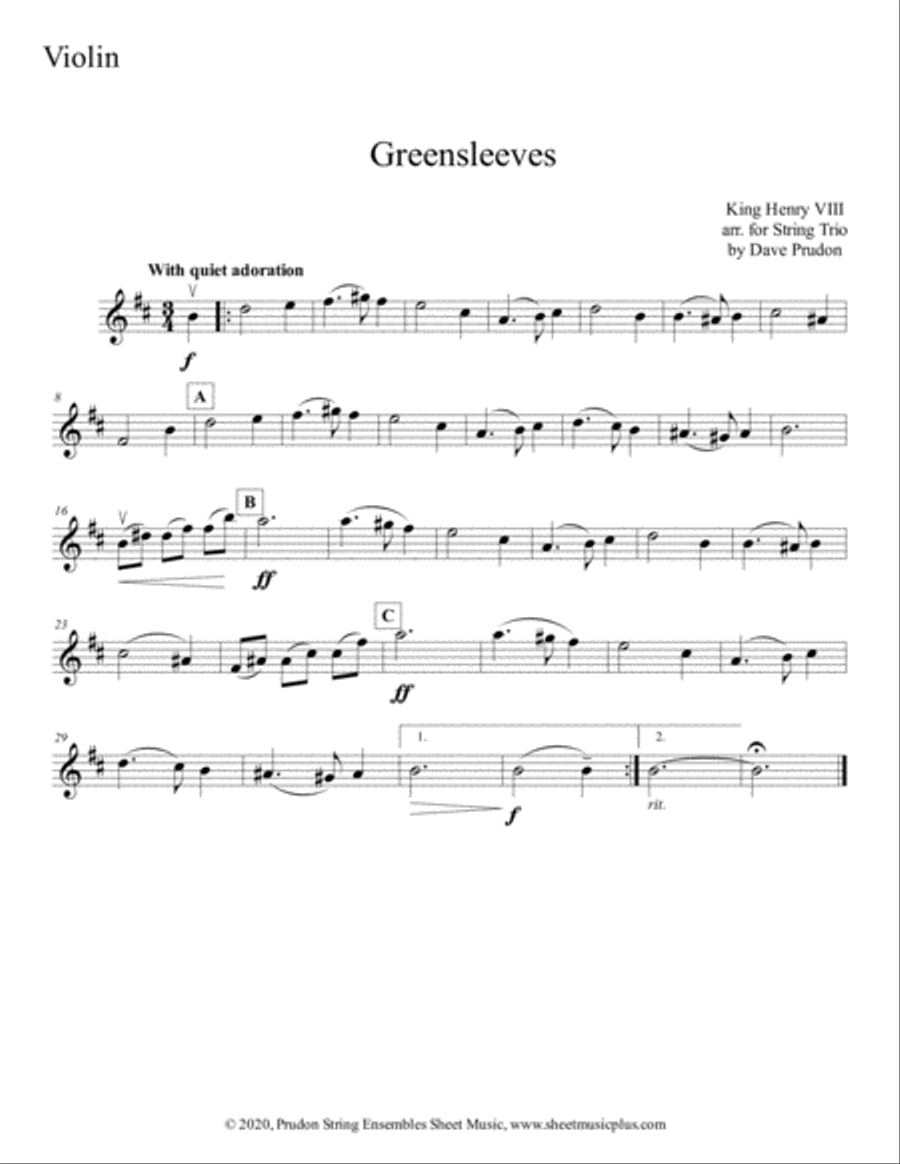 Greensleeves for String Trio String Trio scores gallery preview page 3
