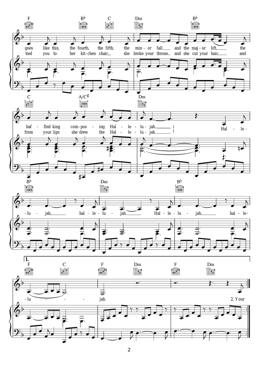 Hallelujah Piano, Vocal, Guitar scores gallery preview page 2