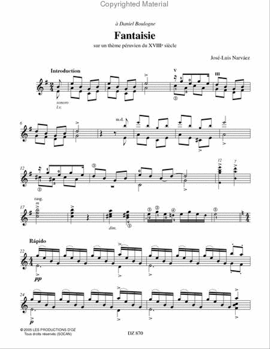 Fantaisie sur un thème péruvien du XVIIIe siècle Classical Guitar scores gallery preview page 2