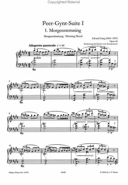 Peer Gynt Suite No. 1 Op. 46 (Arranged for Piano by the Composer) by Edvard Grieg Piano Solo - Sheet Music
