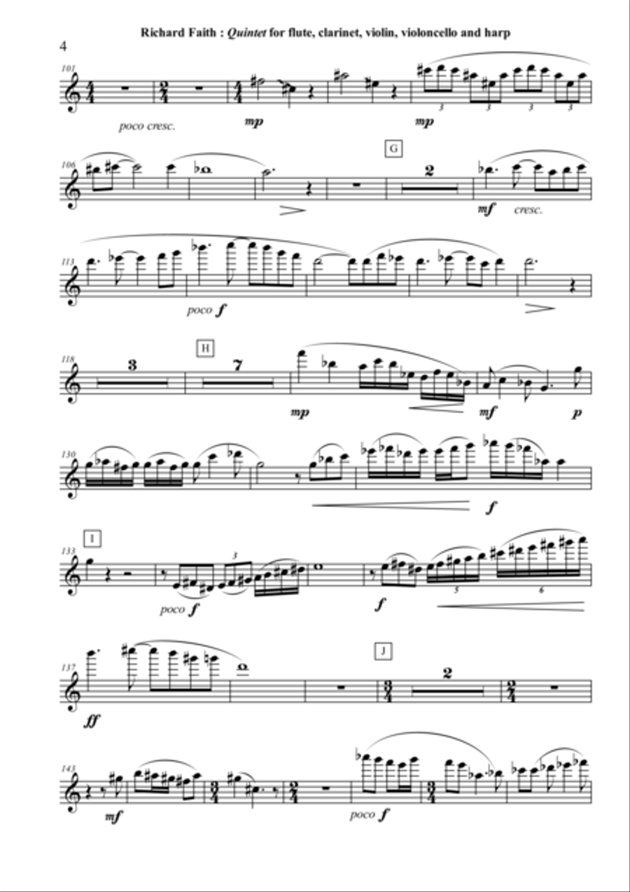 Richard Faith : Quintet for flute, clarinet, violin, violonello and harp, complete parts only Small Ensemble scores gallery preview page 4