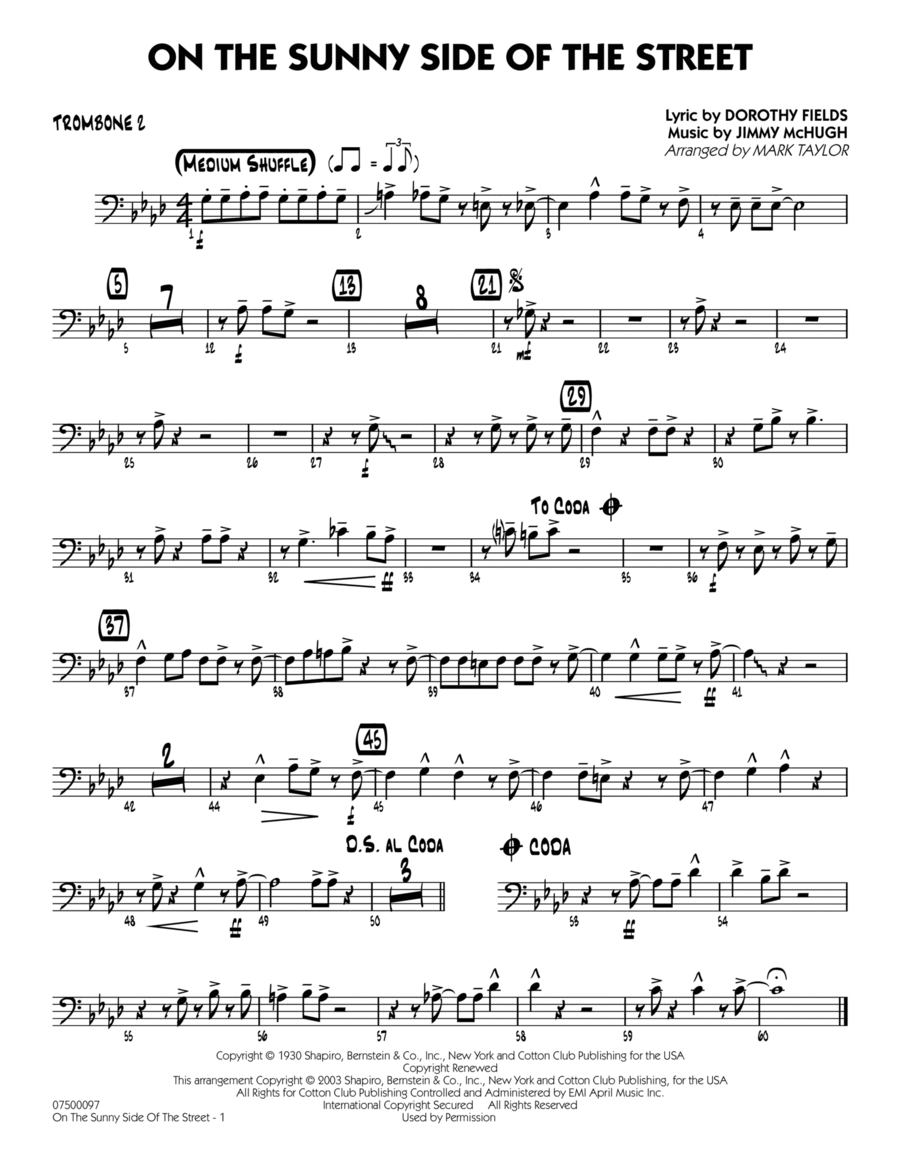 On The Sunny Side Of The Street - Trombone 2 Jazz Ensemble scores gallery preview page 1