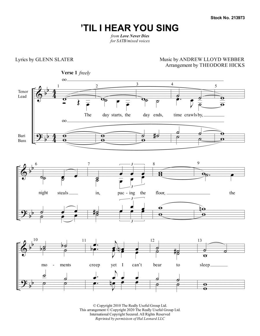 'Til I Hear You Sing (from Love Never Dies) (arr. Theodore Hicks) 4-Part scores gallery preview page 1