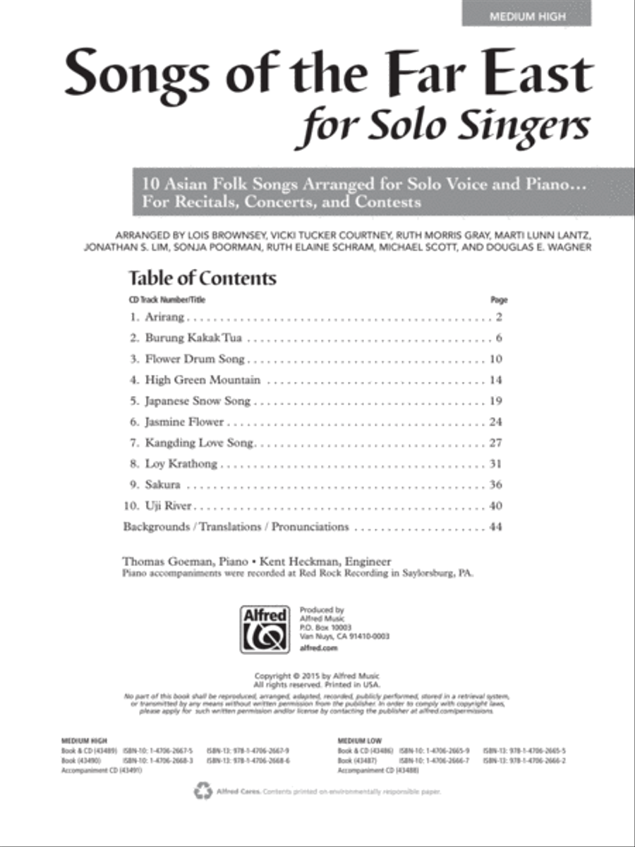 Songs of the Far East for Solo Singers Medium-High Voice scores gallery preview page 2
