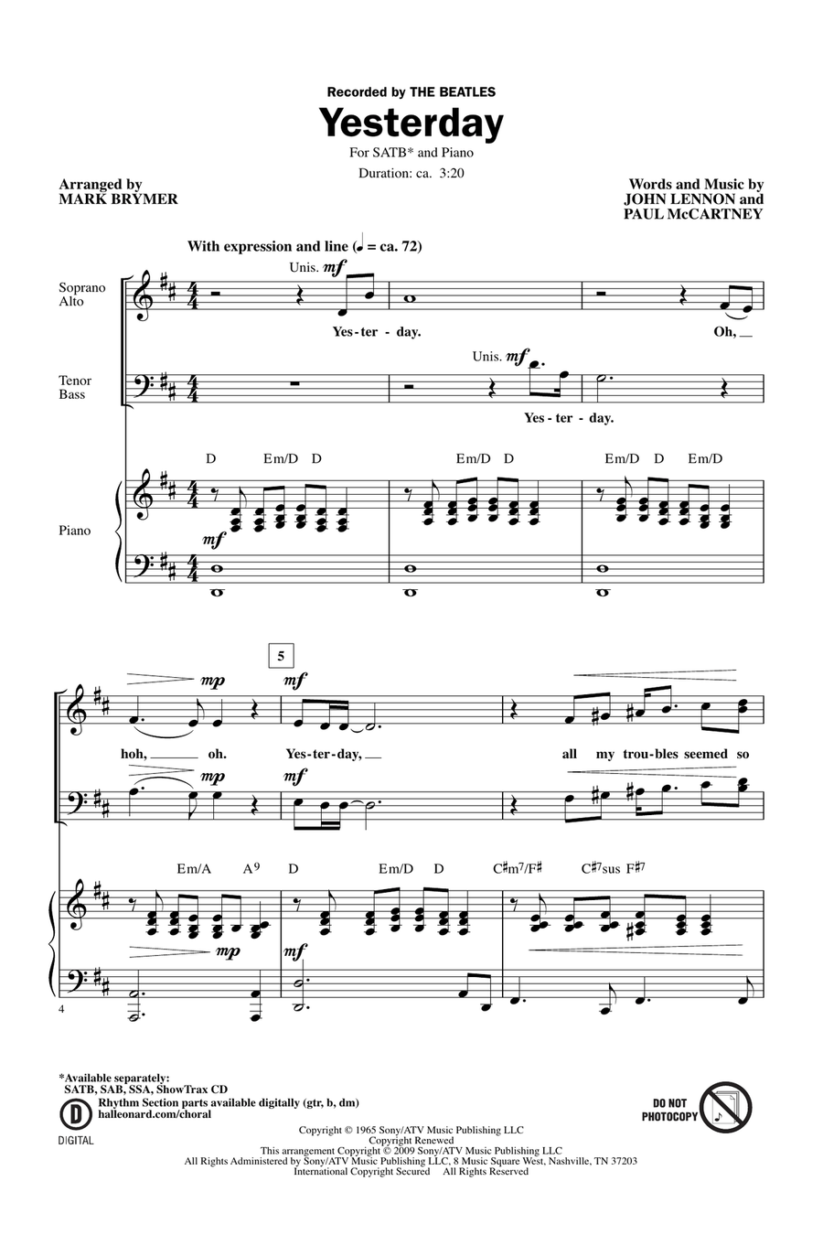 Yesterday 4-Part scores gallery preview page 1