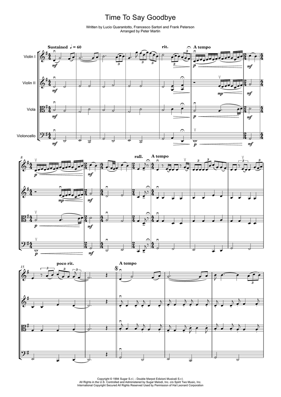 Time To Say Goodbye String Quartet scores gallery preview page 5