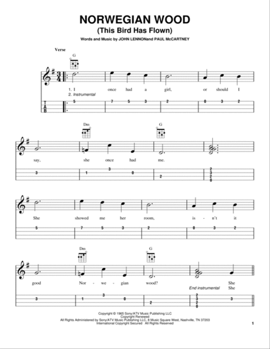 Norwegian Wood (This Bird Has Flown) Ukulele scores gallery preview page 1