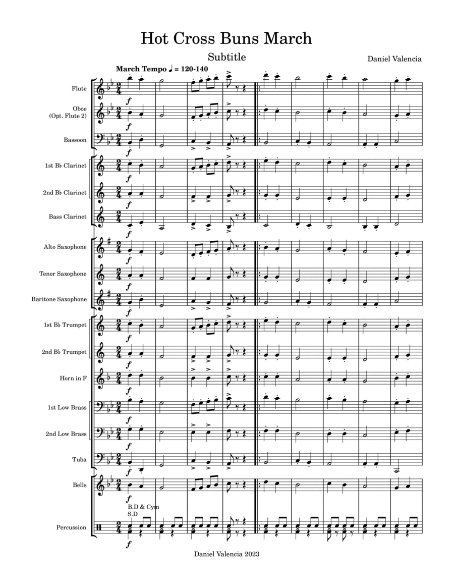 Hot Cross Buns March Concert Band scores gallery preview page 1