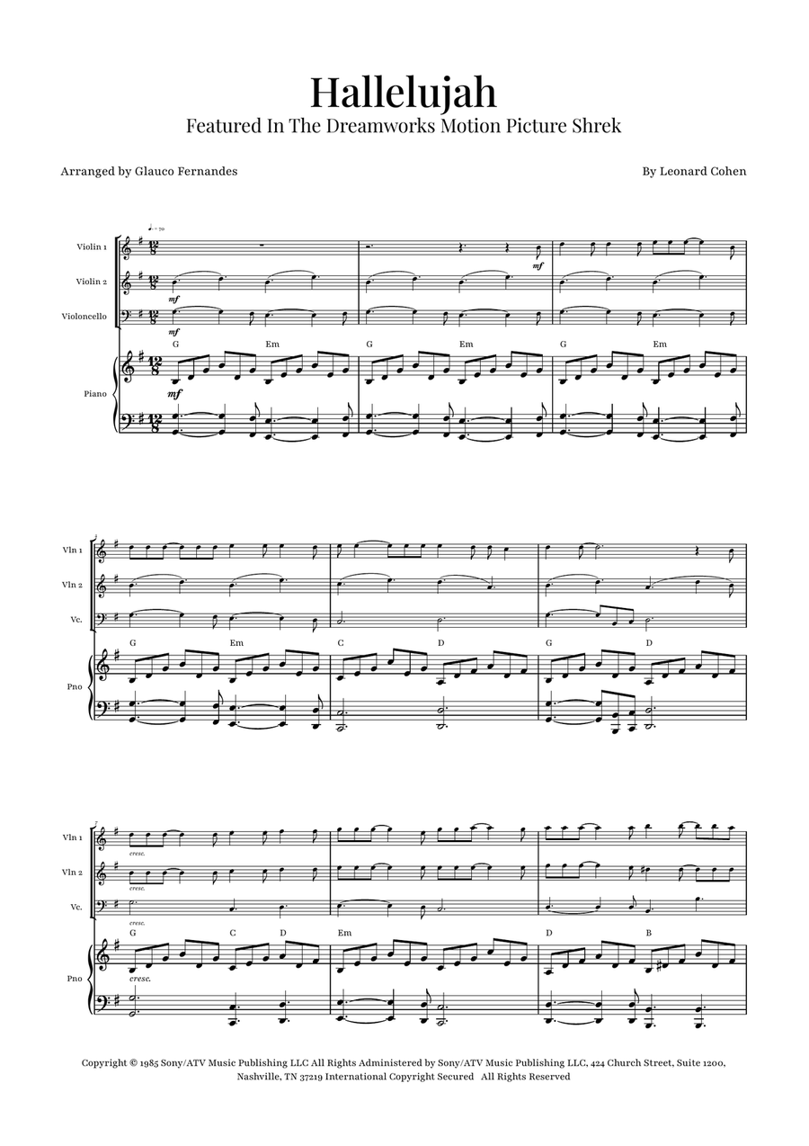 Hallelujah Piano Quartet scores gallery preview page 1