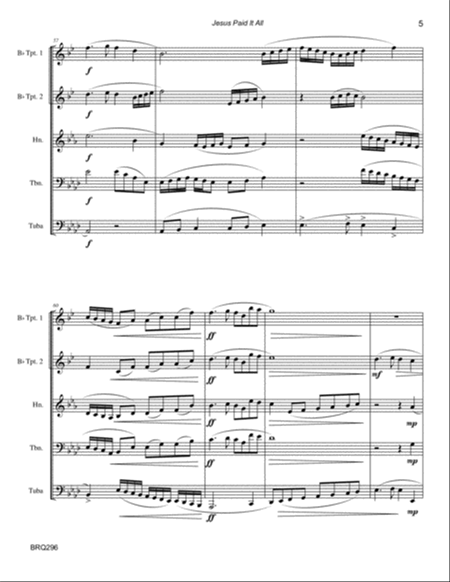 JESUS PAID IT ALL - BRASS QUINTET (unaccompanied) Brass Quintet scores gallery preview page 5