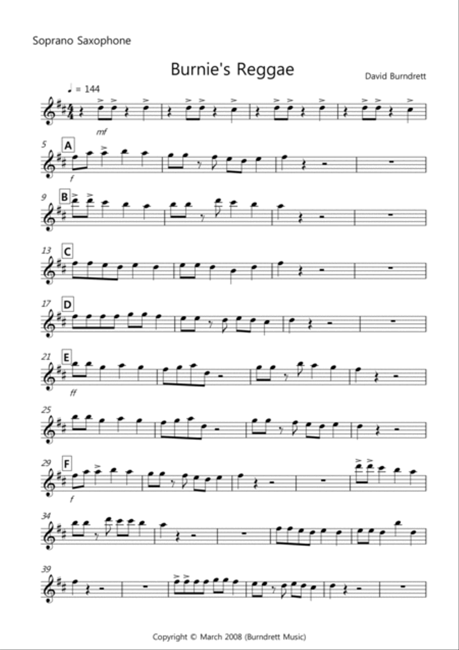 Burnie's Reggae for Saxophone Quintet Saxophone Quintet scores gallery preview page 3