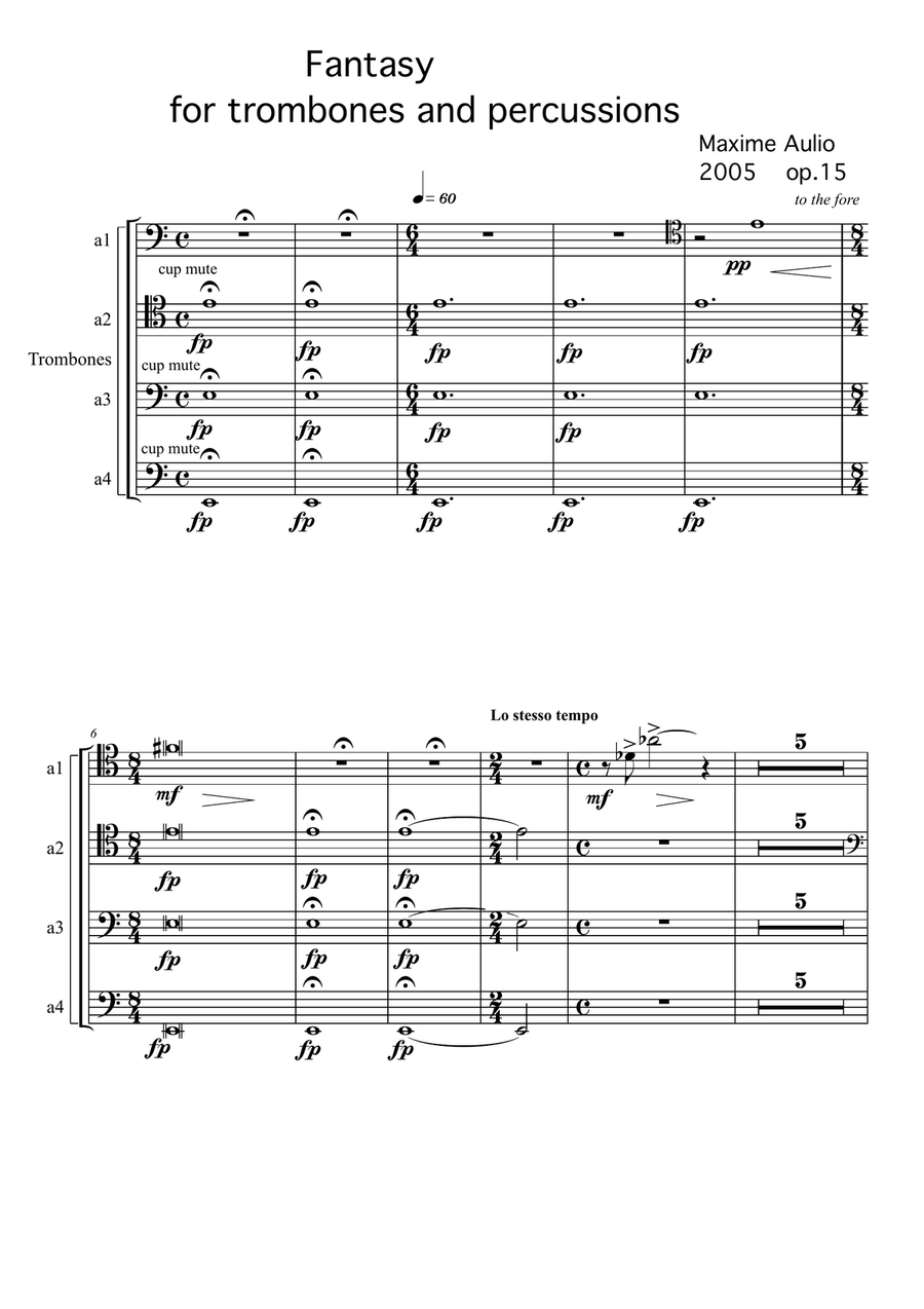 Fantasy for trombones & percussion - set of parts Percussion Ensemble scores gallery preview page 1