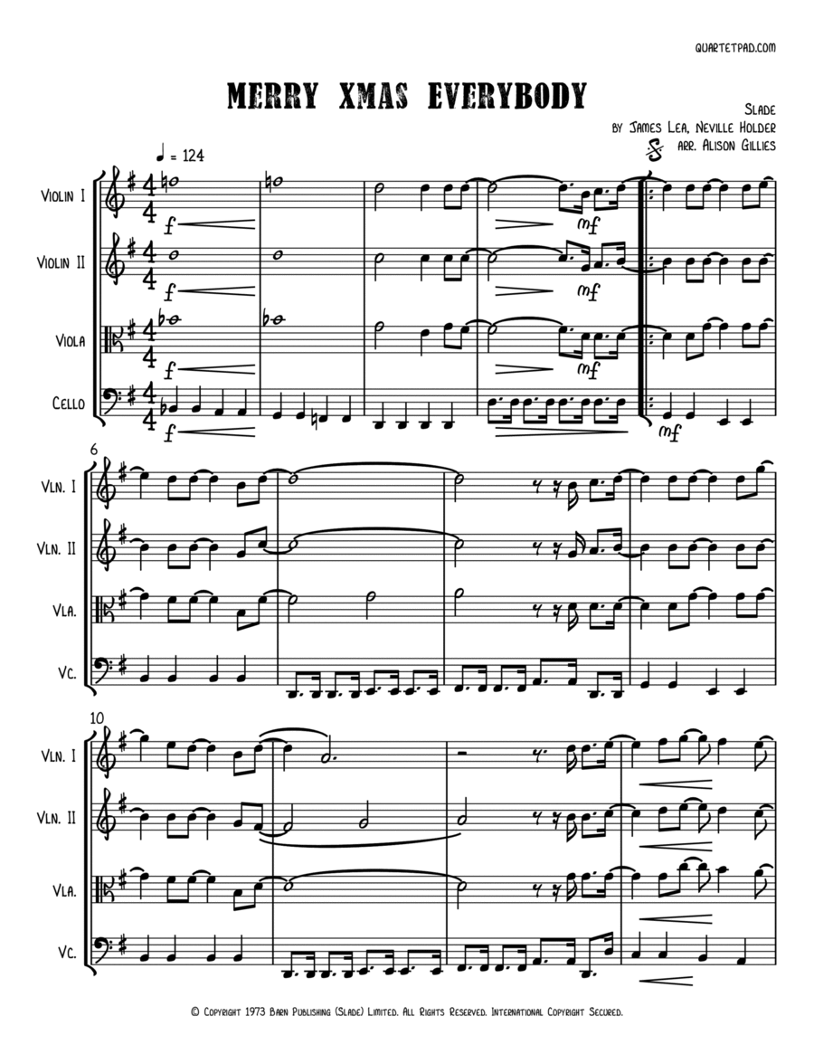Merry Xmas Everybody String Quartet scores gallery preview page 1