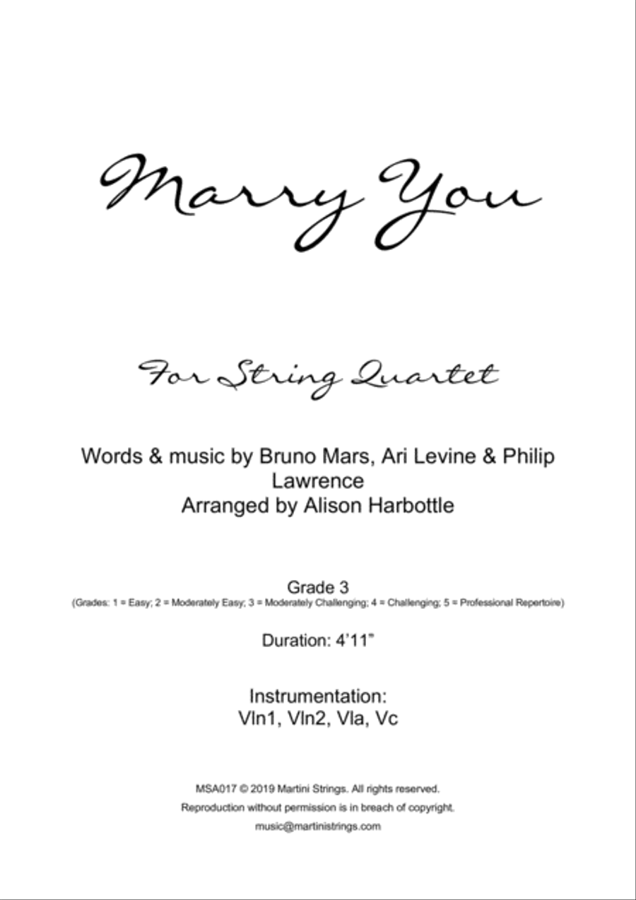 Marry You Marry You String Quartet scores gallery preview page 1