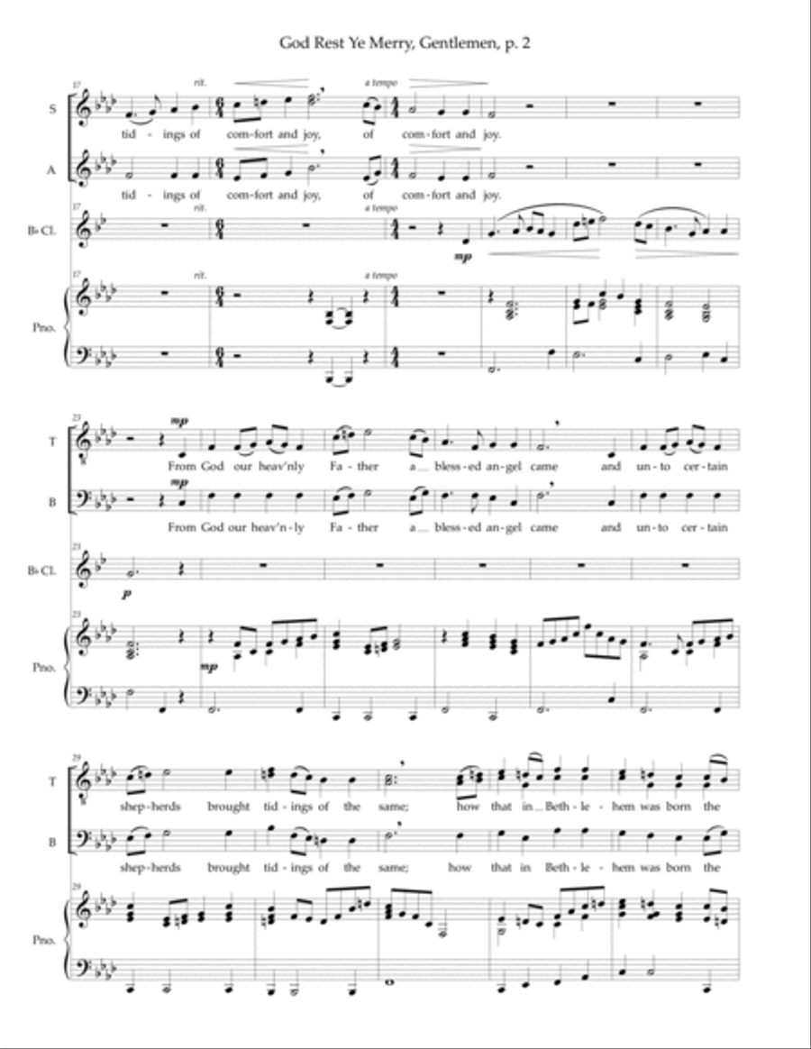 God Rest Ye Merry, Gentlemen (Cornish folk tune) — SATB voices, clarinet, piano 4-Part scores gallery preview page 4