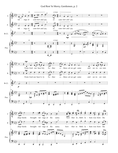 God Rest Ye Merry, Gentlemen (Cornish folk tune) — SATB voices, clarinet, piano image number null