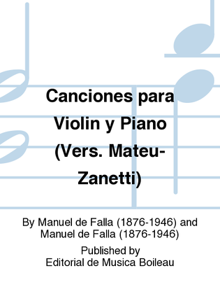 Book cover for Canciones para Violin y Piano (Vers. Mateu-Zanetti)