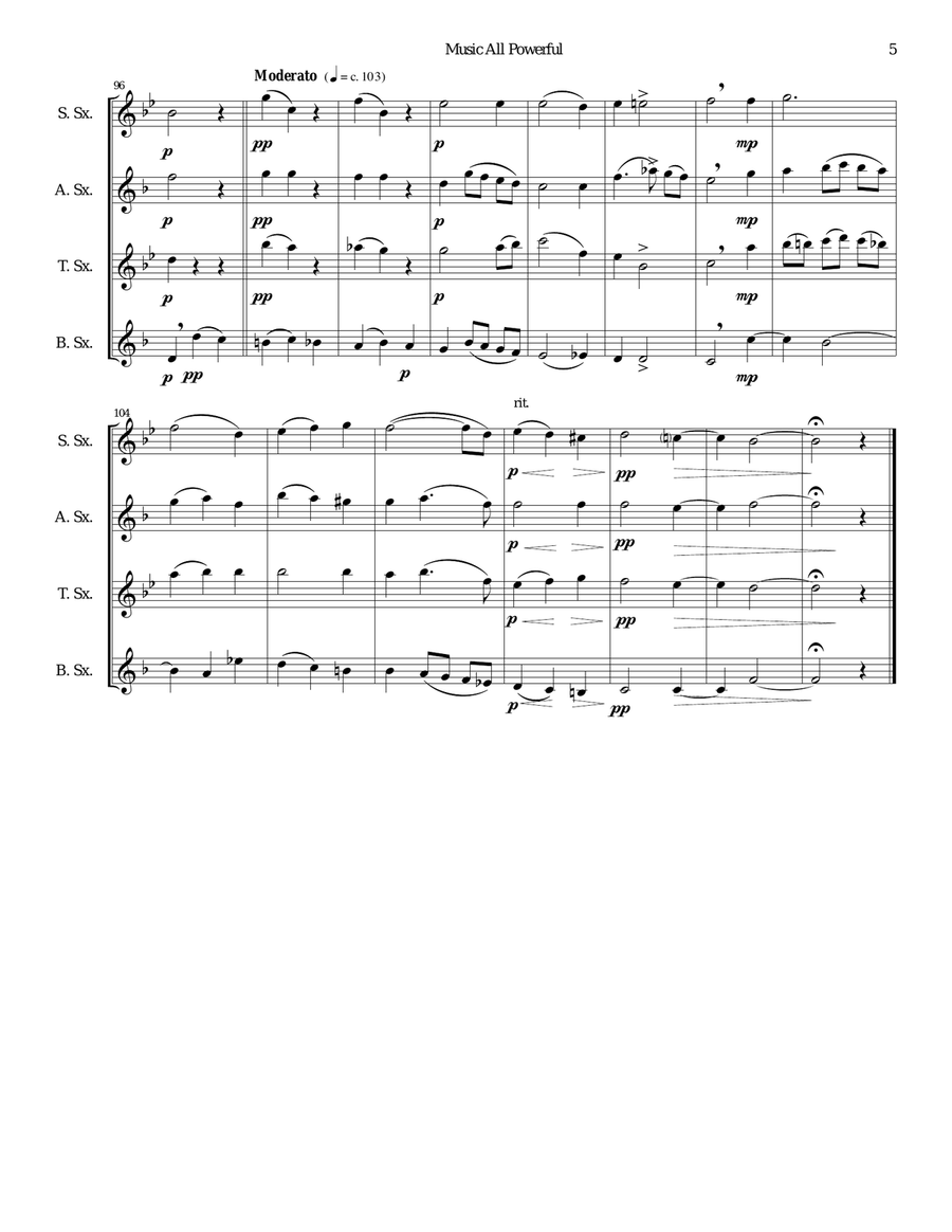 Music all powerful for saxophone quartet Saxophone Quartet scores gallery preview page 5