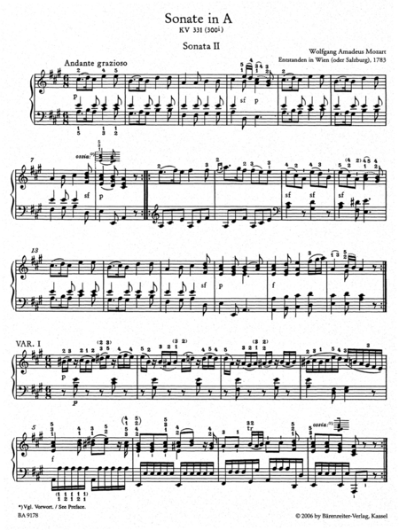 Sonata for Piano A major, KV 331 (300i) 'alla turca'