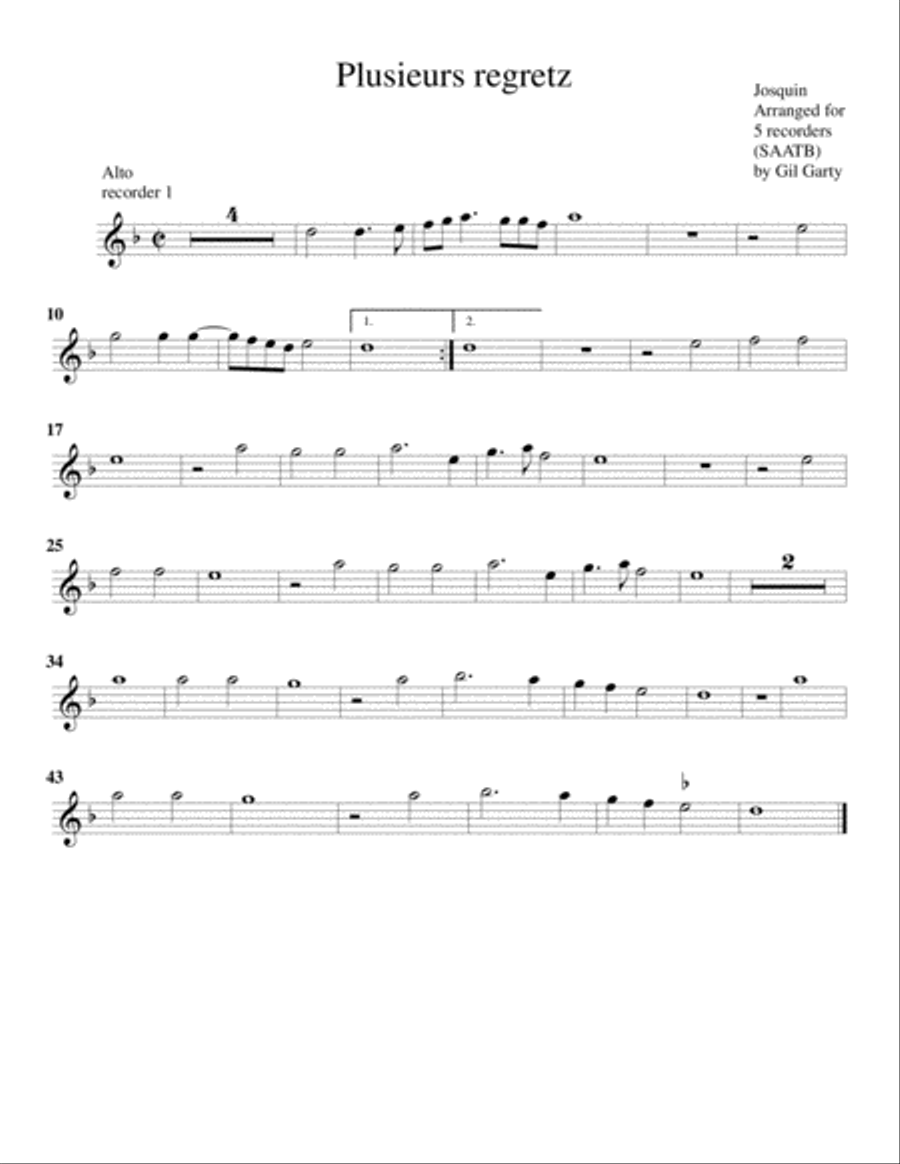 Plusieus regretz (arrangement for 5 recorders) Recorder scores gallery preview page 4