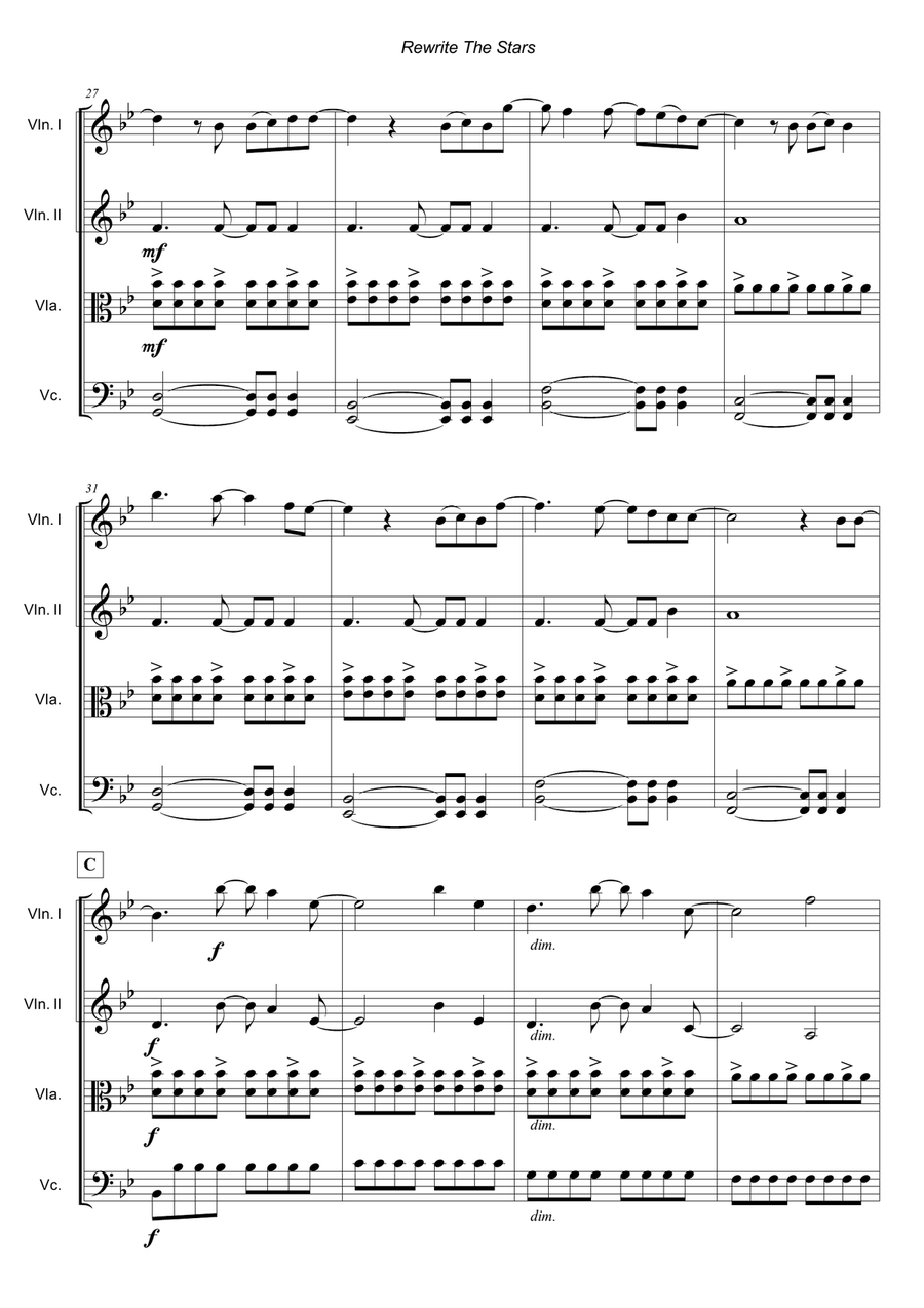 Rewrite The Stars String Quartet scores gallery preview page 5