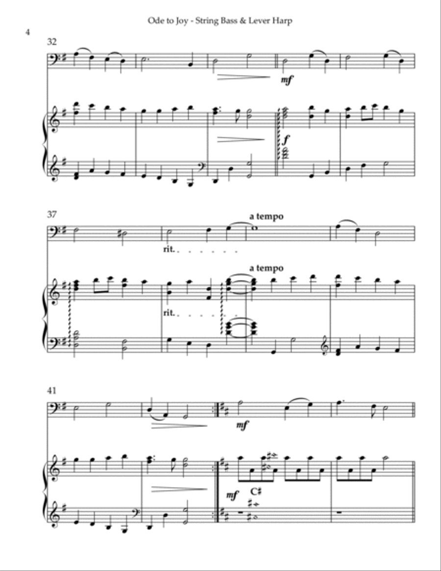 Ode to Joy, Duet for String Bass & Lever Harp String Duet scores gallery preview page 4