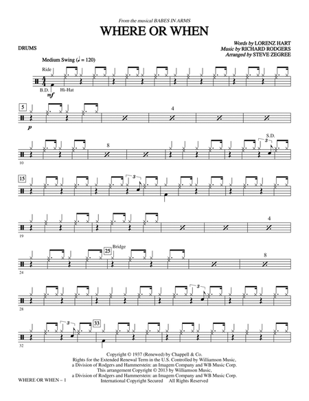 Where Or When (from Babes In Arms) (arr. Steve Zegree) - Drums